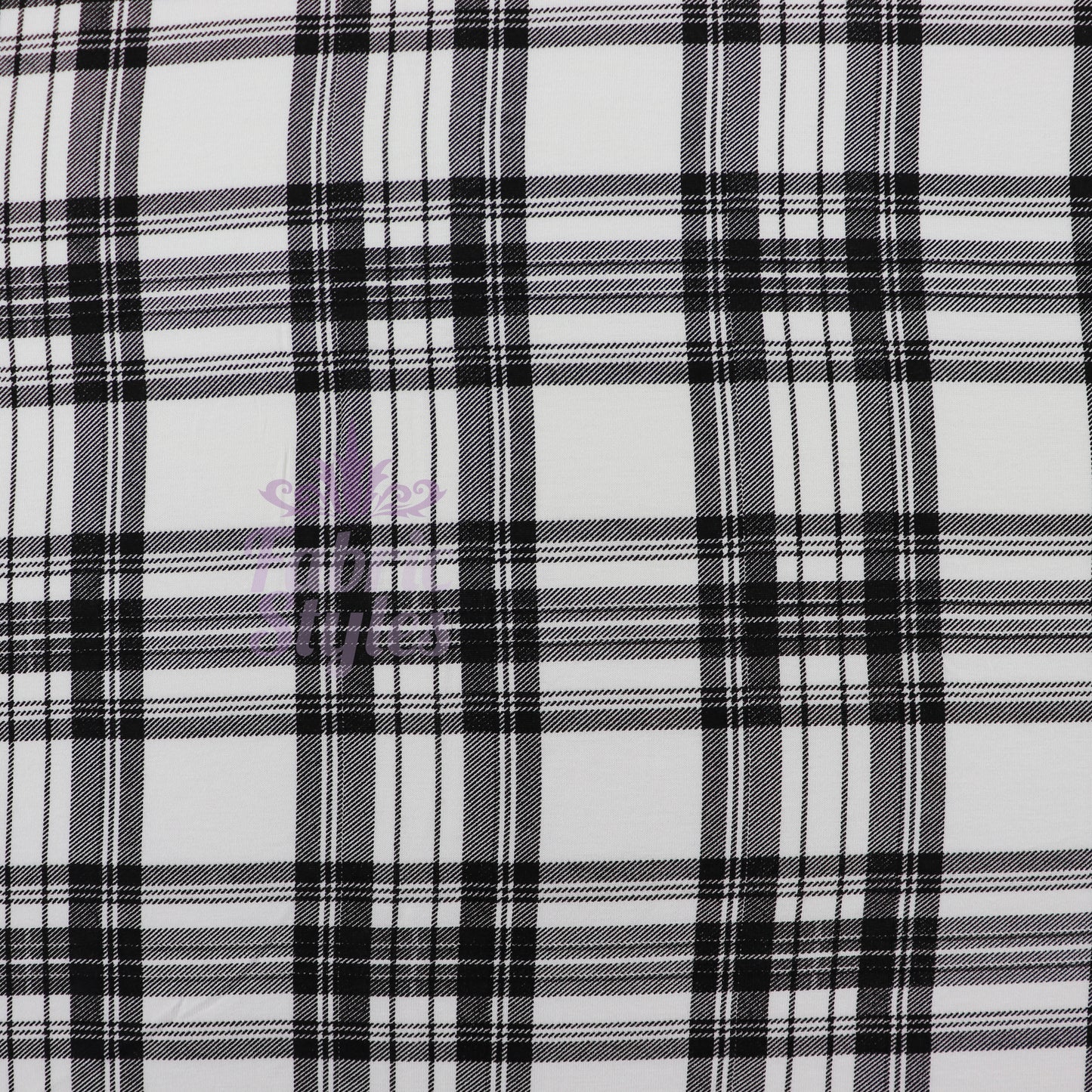 Tartan Plaid Black Viscose Elastane Fabric