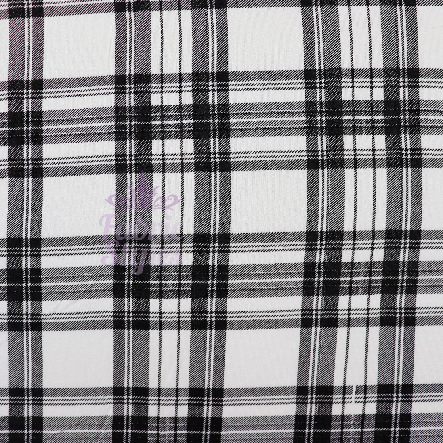 Tartan Plaid Black Viscose Elastane Fabric