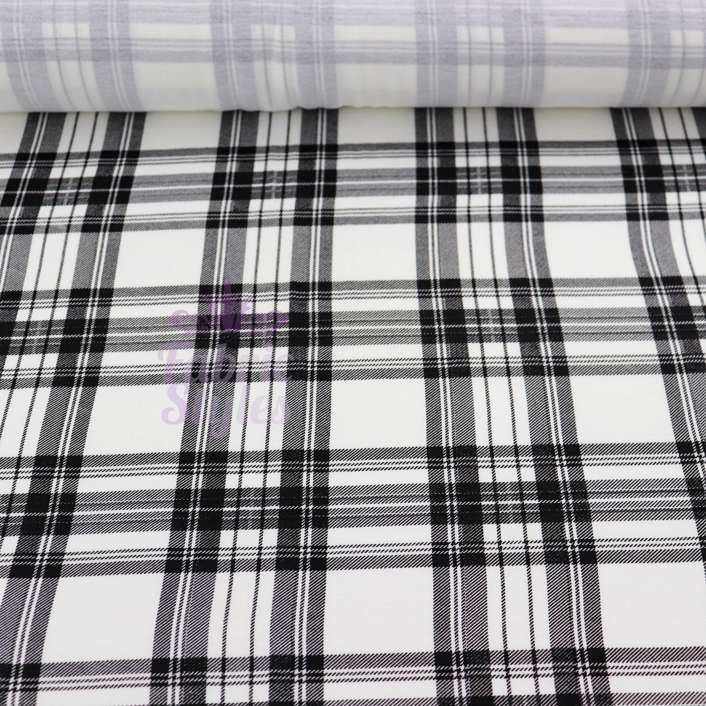 Tartan Plaid Black Viscose Elastane Fabric