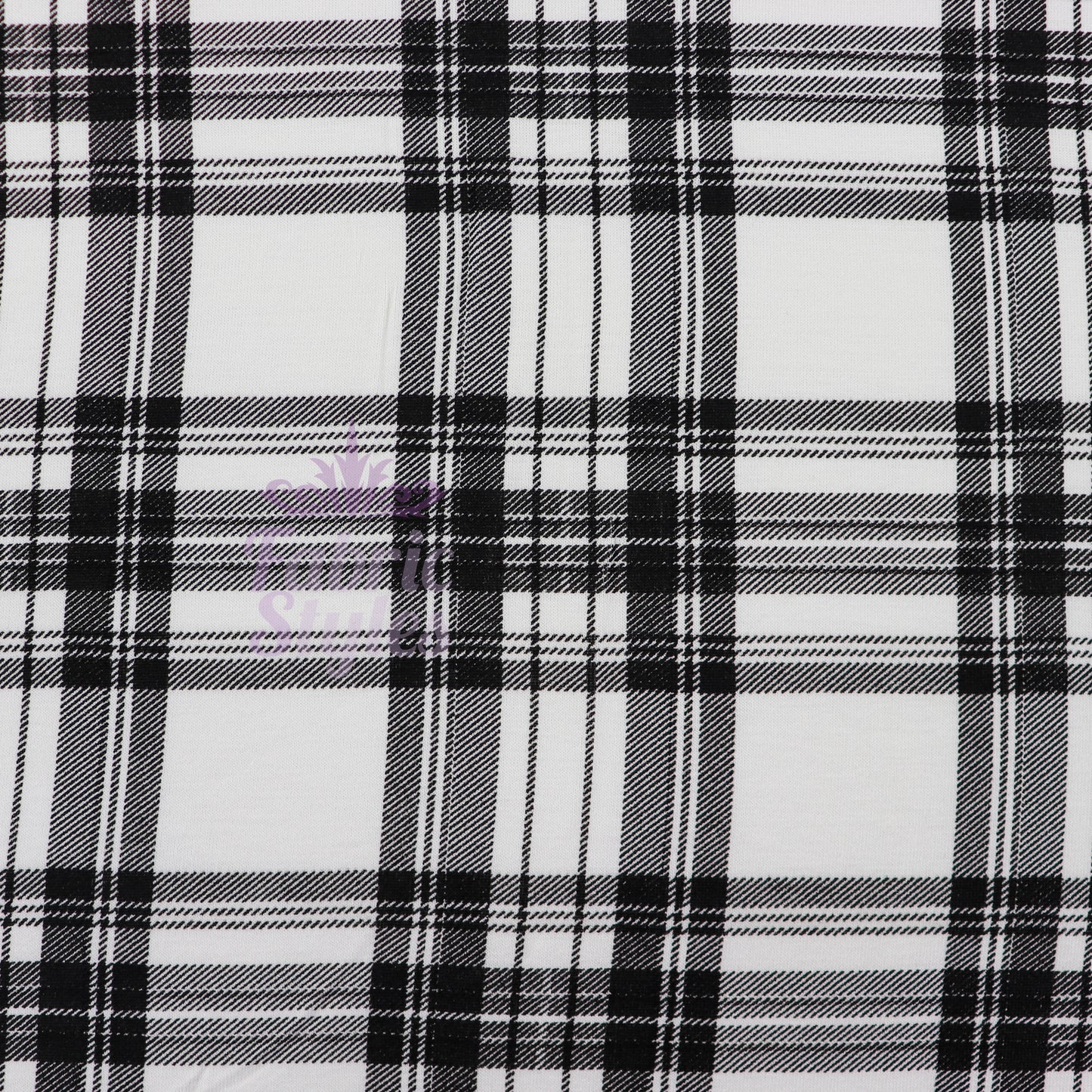 Tartan Plaid Black Viscose Elastane Fabric