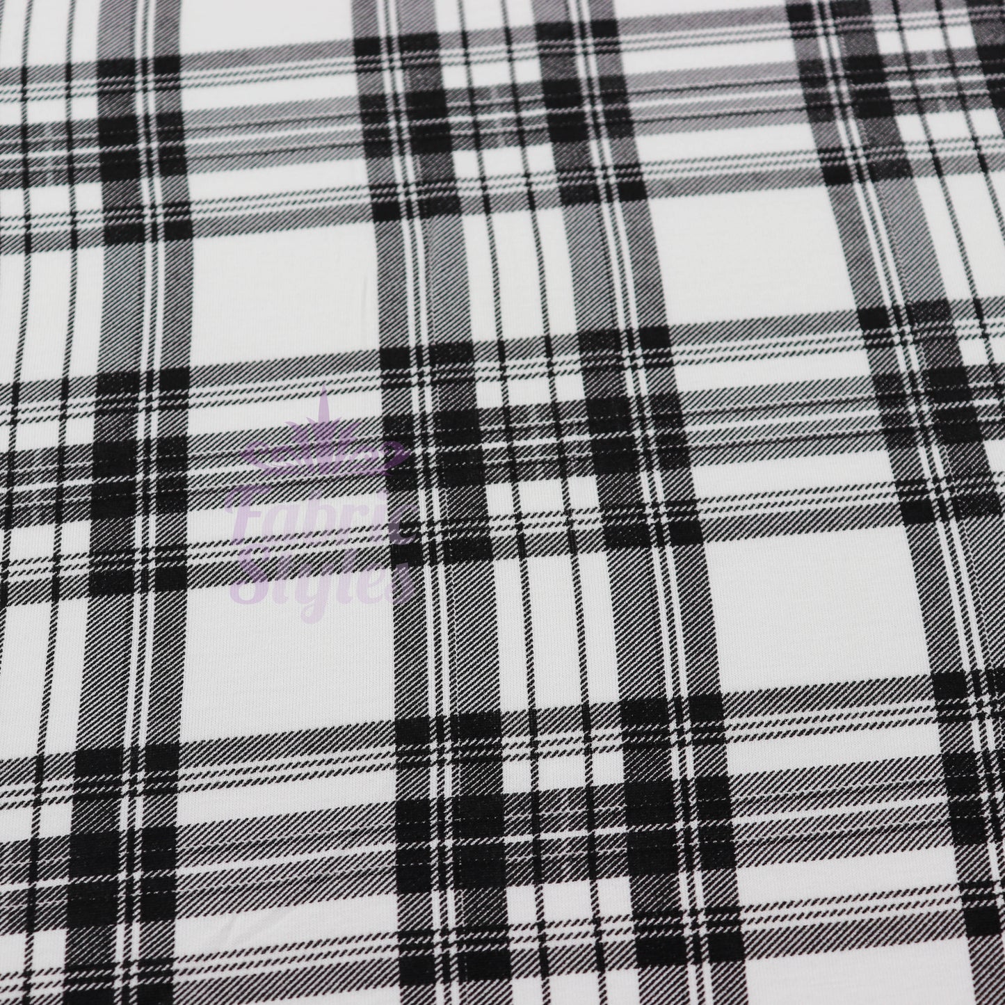 Tartan Plaid Black Viscose Elastane Fabric