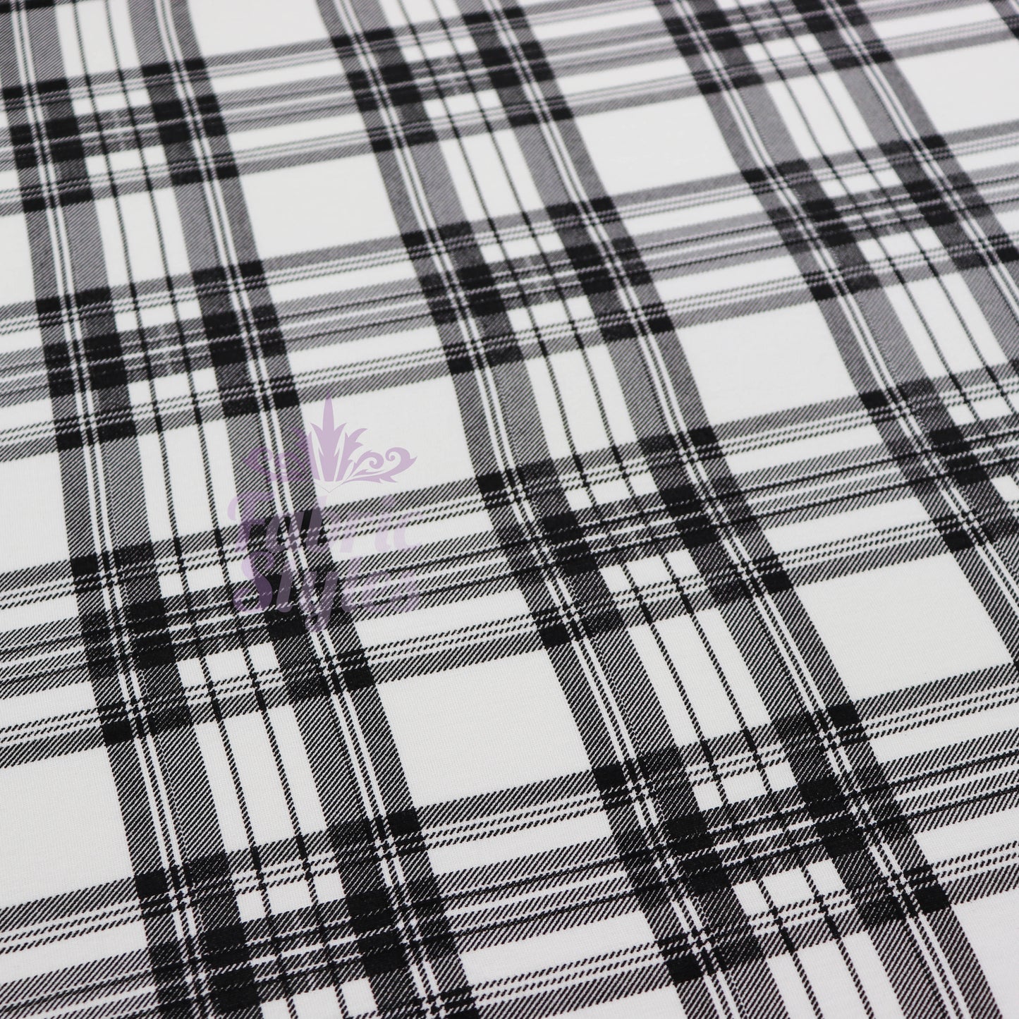 Tartan Plaid Black Viscose Elastane Fabric
