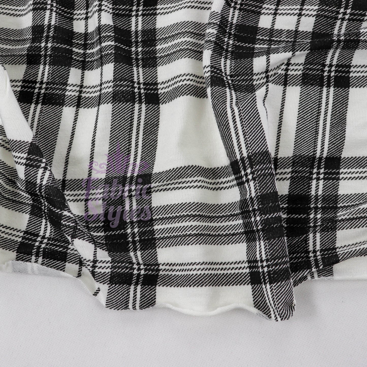 Tartan Plaid Black Viscose Elastane Fabric