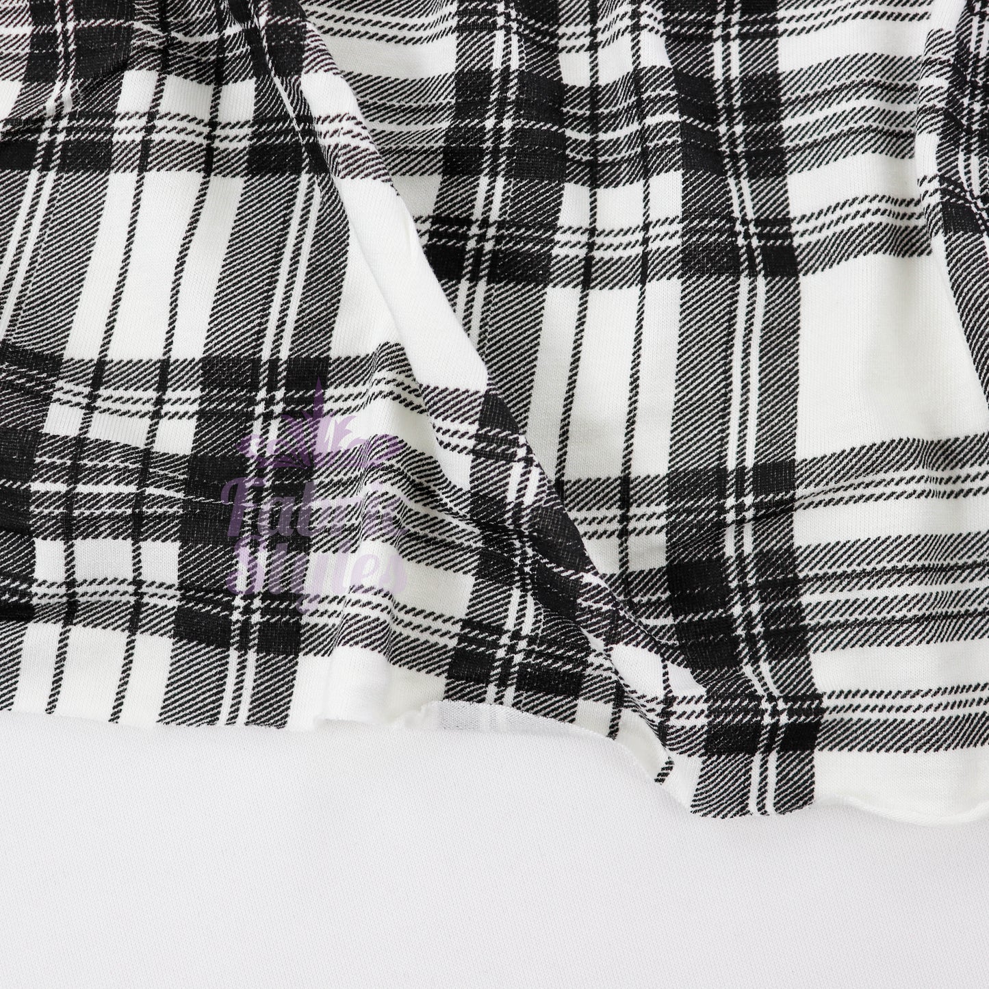 Tartan Plaid Black Viscose Elastane Fabric