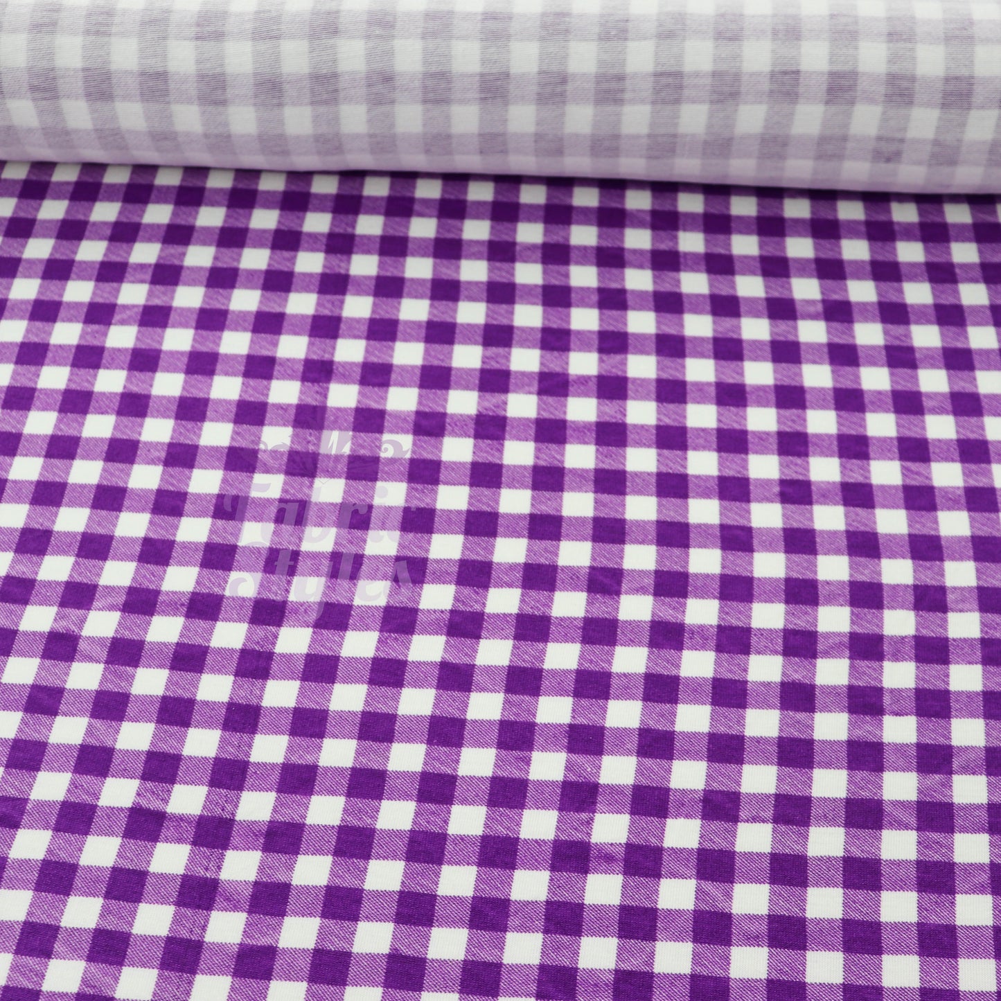 Purple Gingham Check Viscose Elastane Fabric