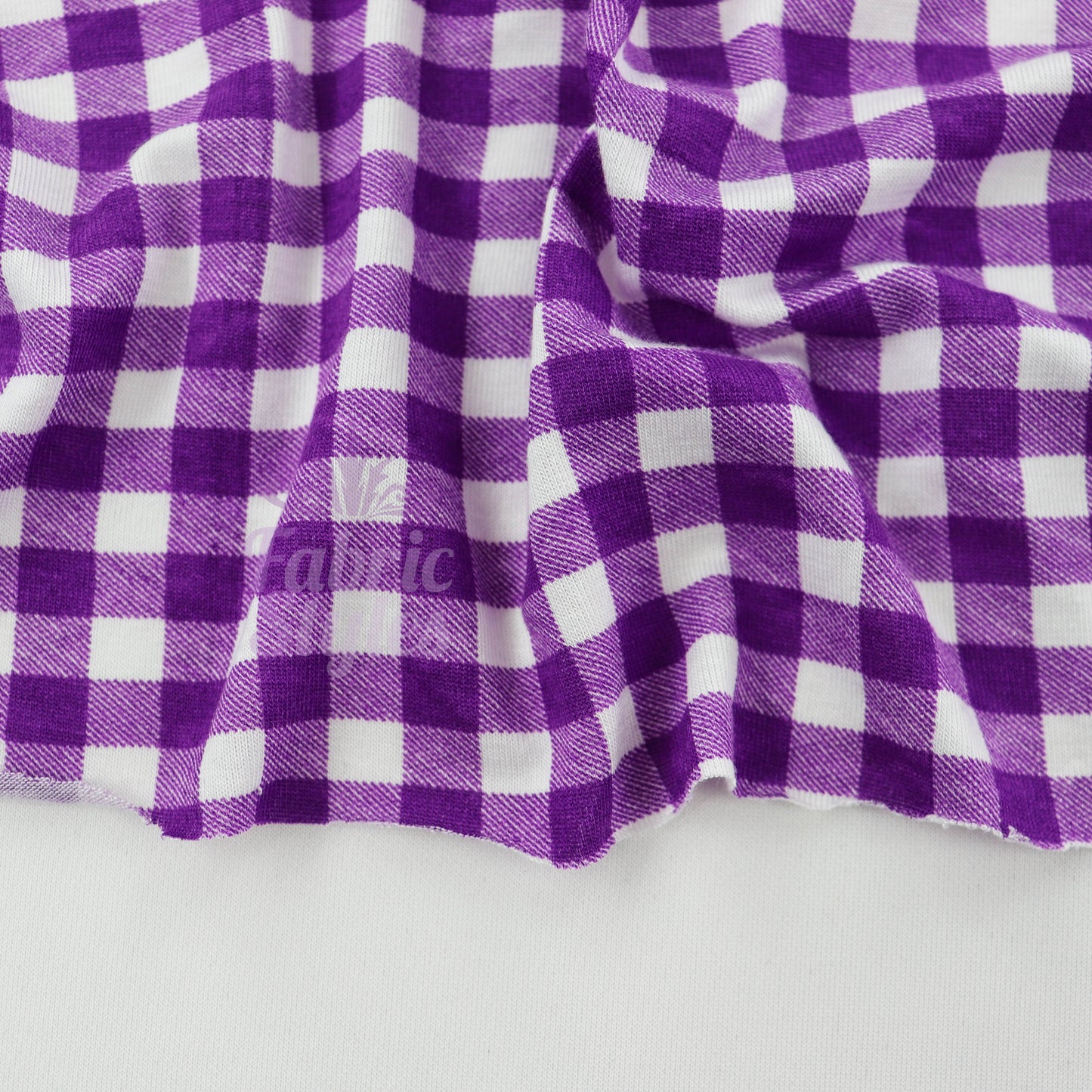 Purple Gingham Check Viscose Elastane Fabric