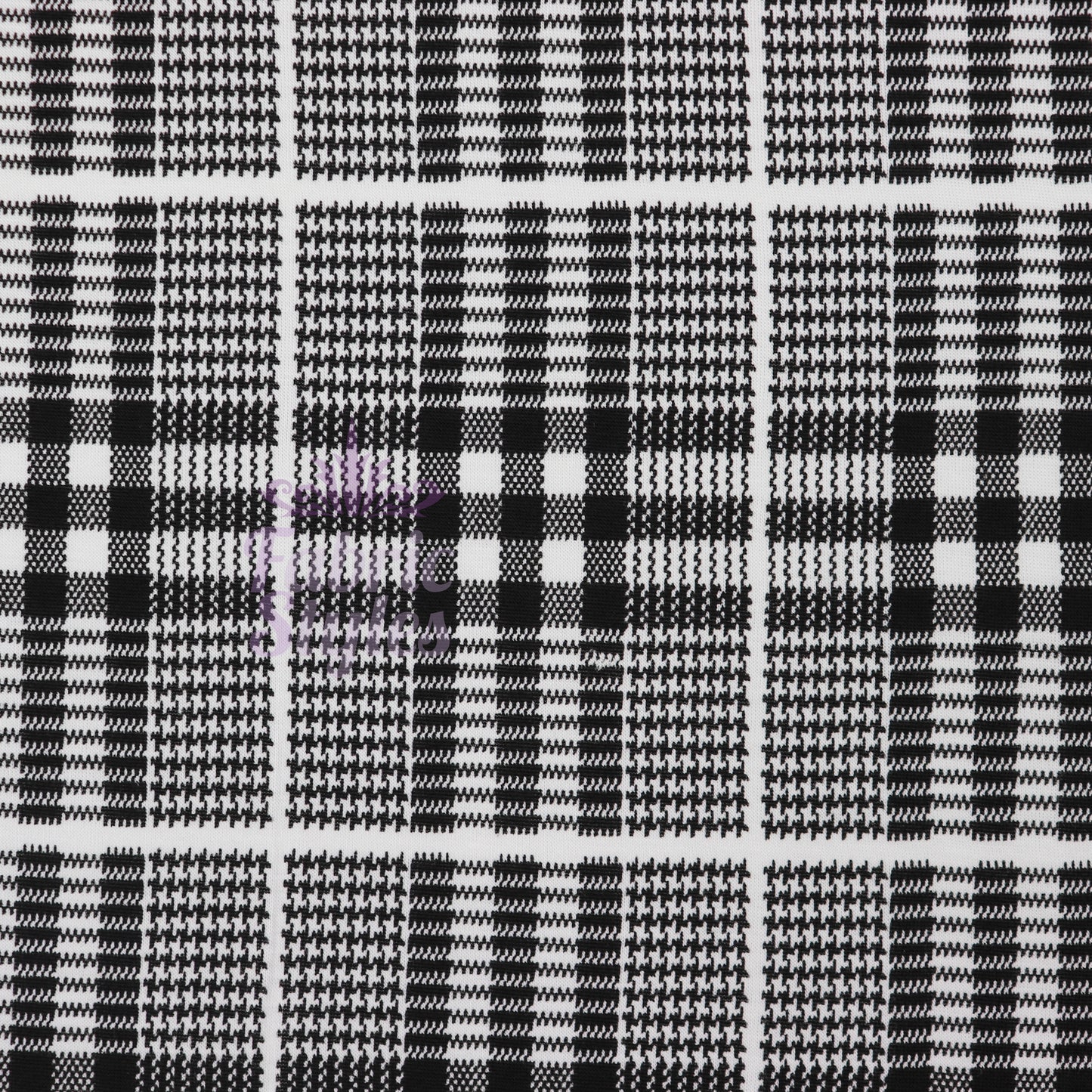 Tartan Plaid Black Viscose Elastane Fabric