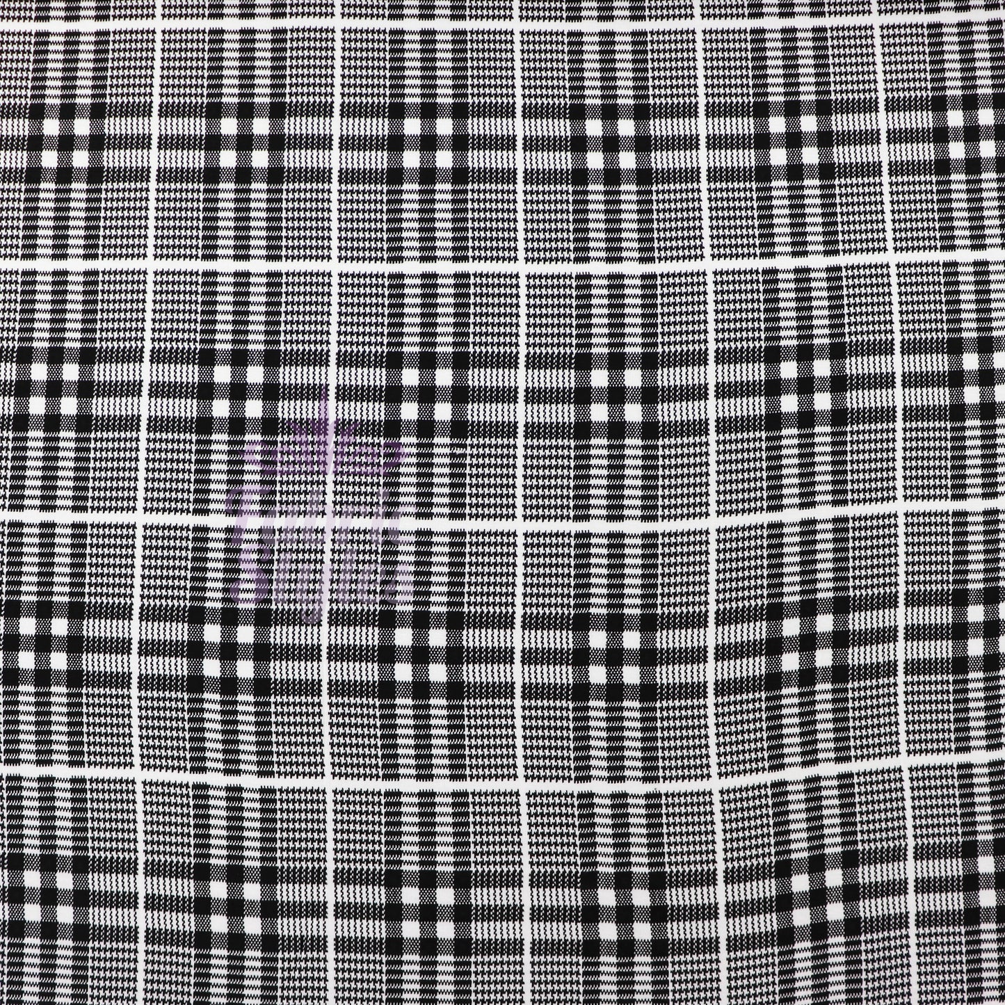 Tartan Plaid Black Viscose Elastane Fabric