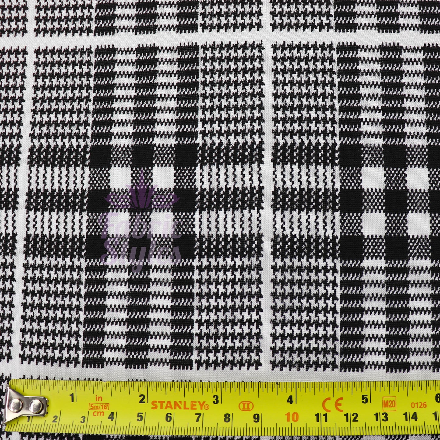 Tartan Plaid Black Viscose Elastane Fabric