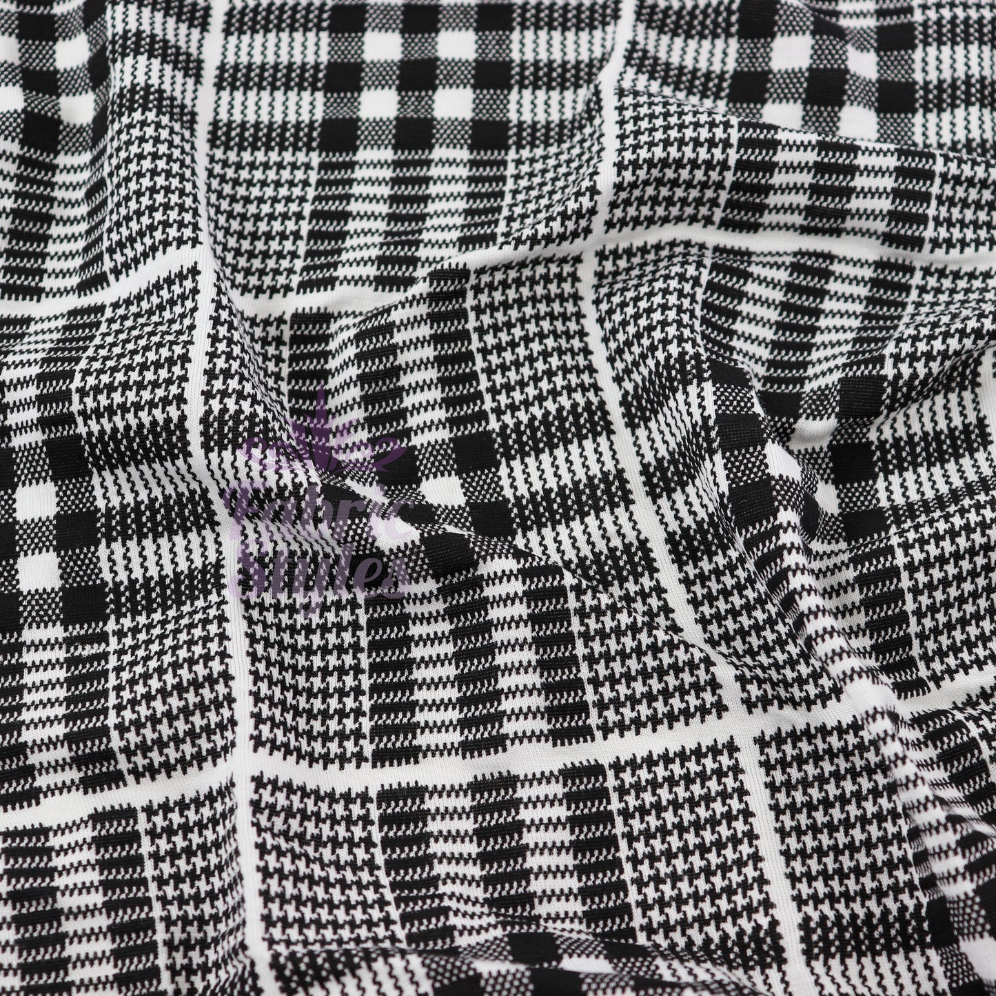 Tartan Plaid Black Viscose Elastane Fabric