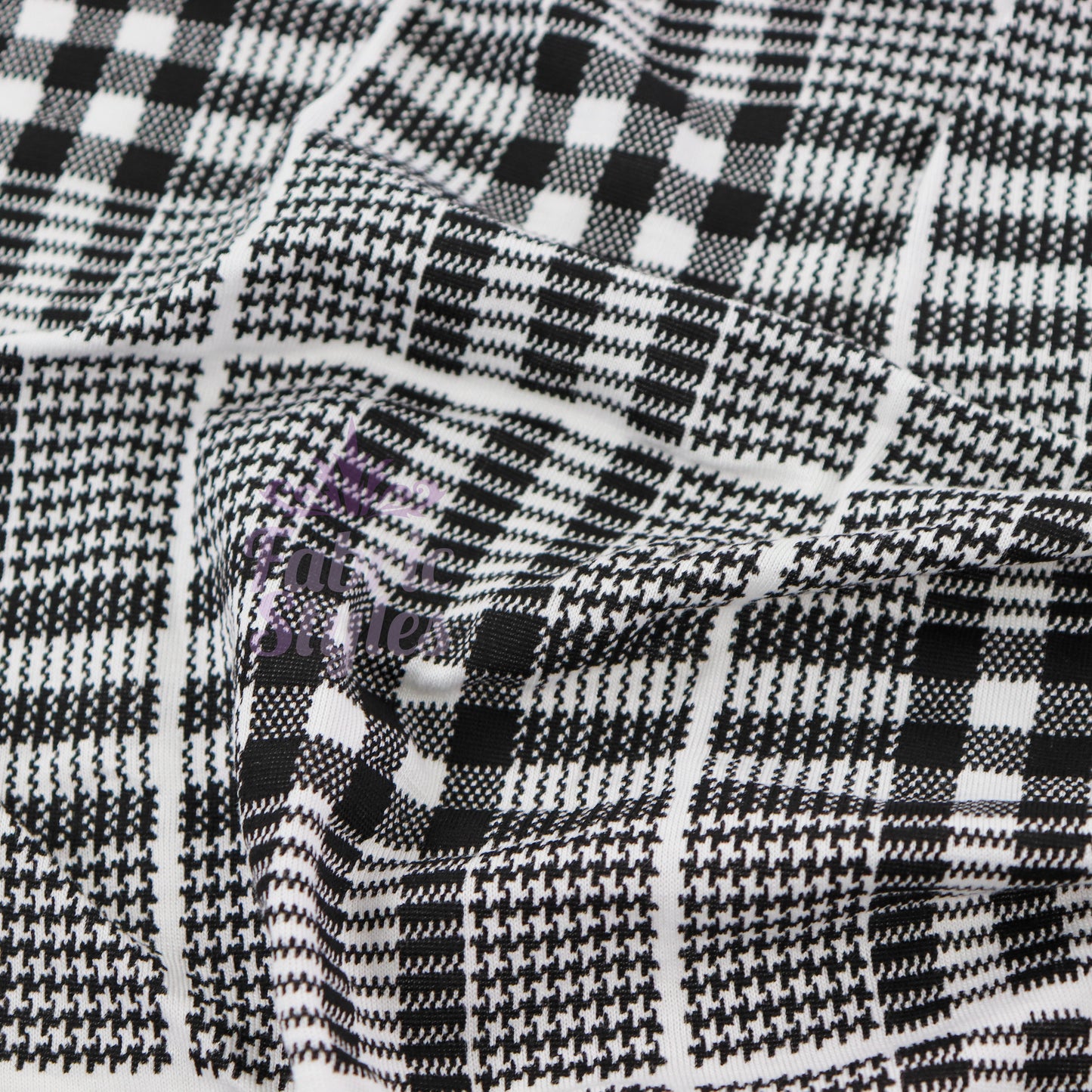 Tartan Plaid Black Viscose Elastane Fabric