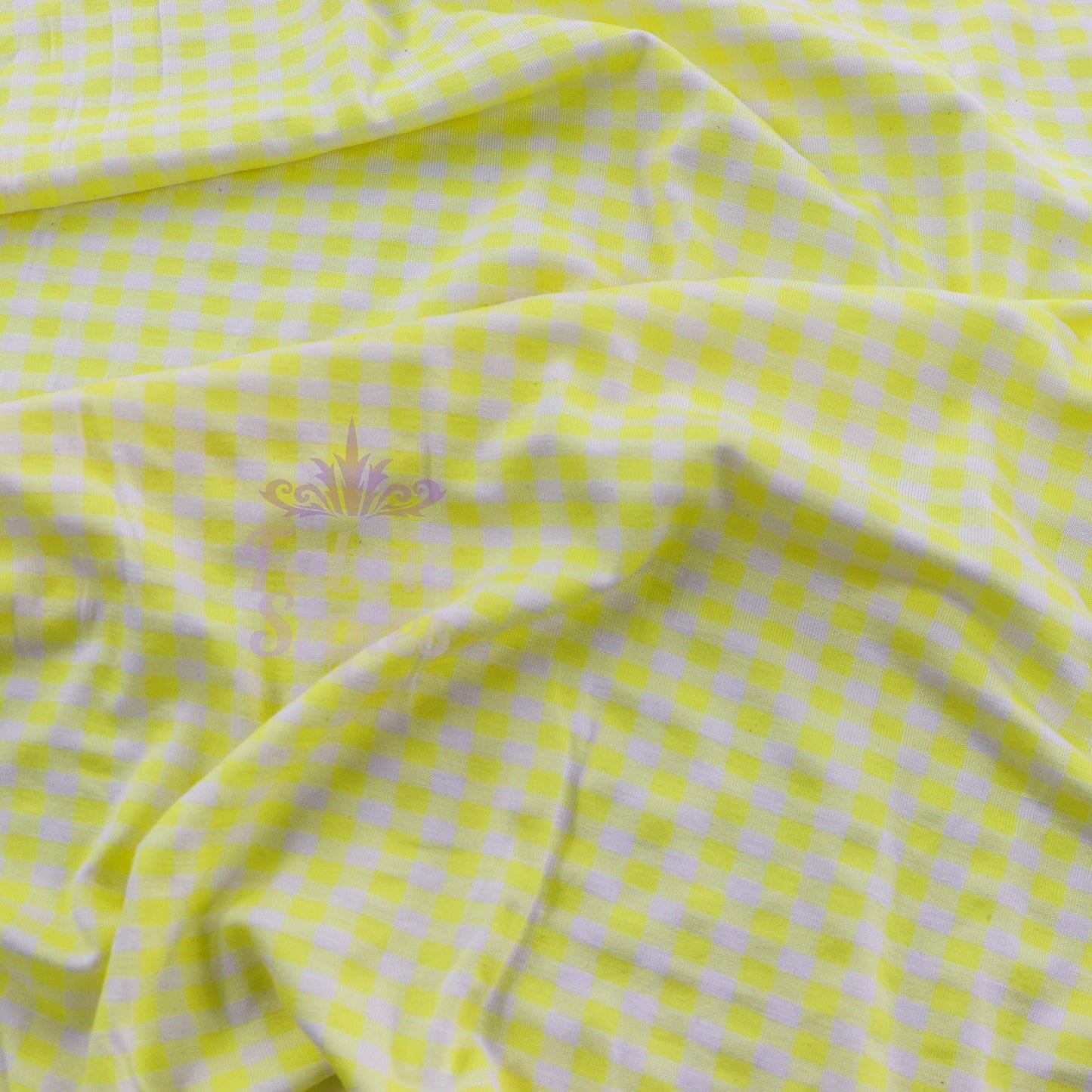 Yellow Gingham Check Viscose Elastane Fabric