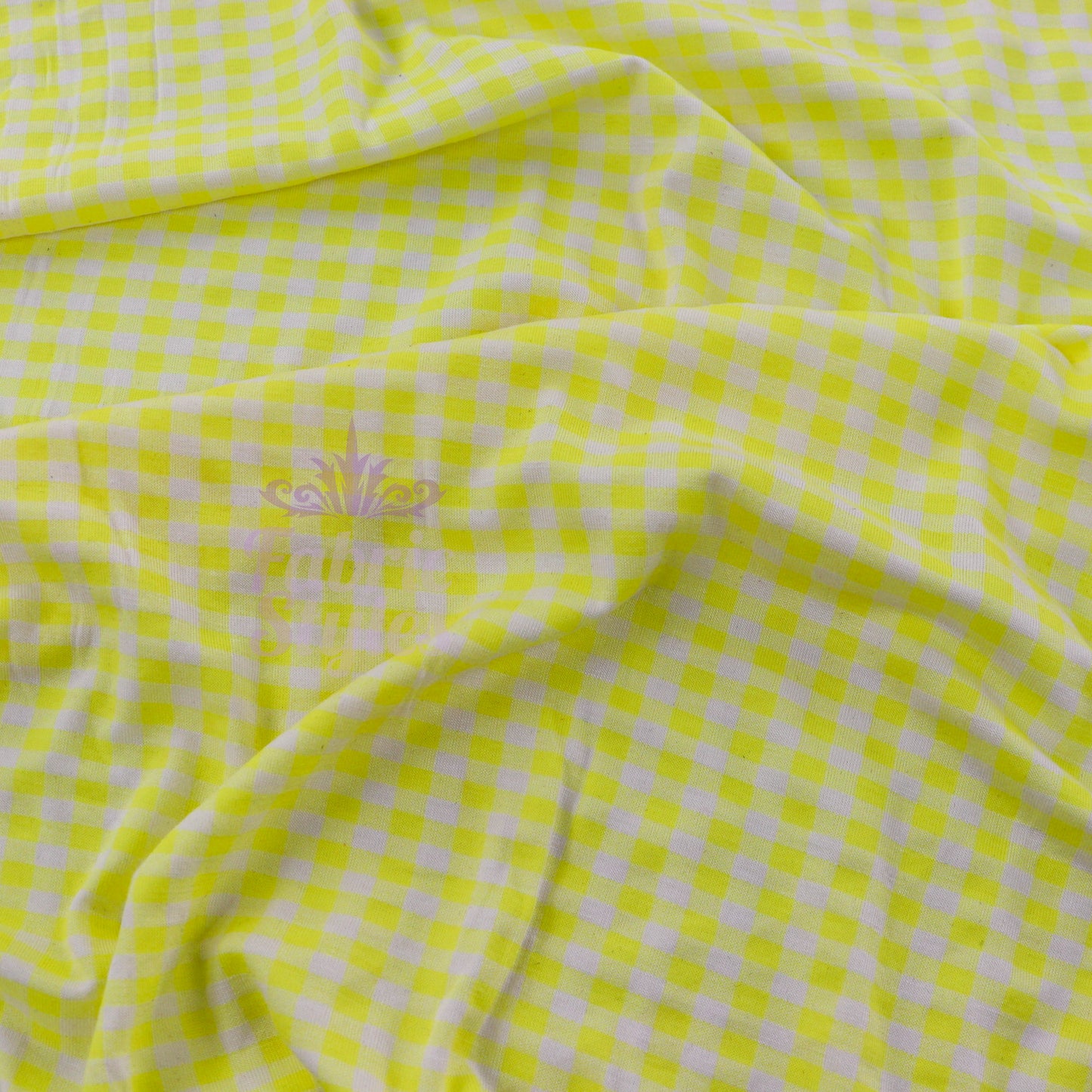 Yellow Gingham Check Viscose Elastane Fabric