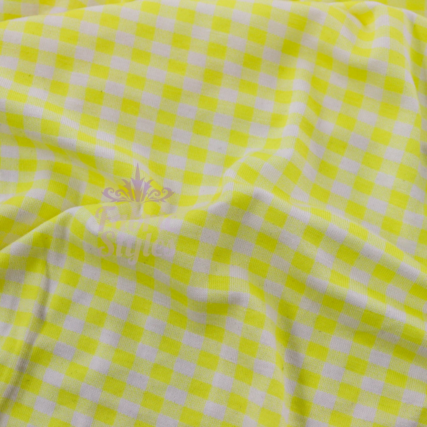 Yellow Gingham Check Viscose Elastane Fabric