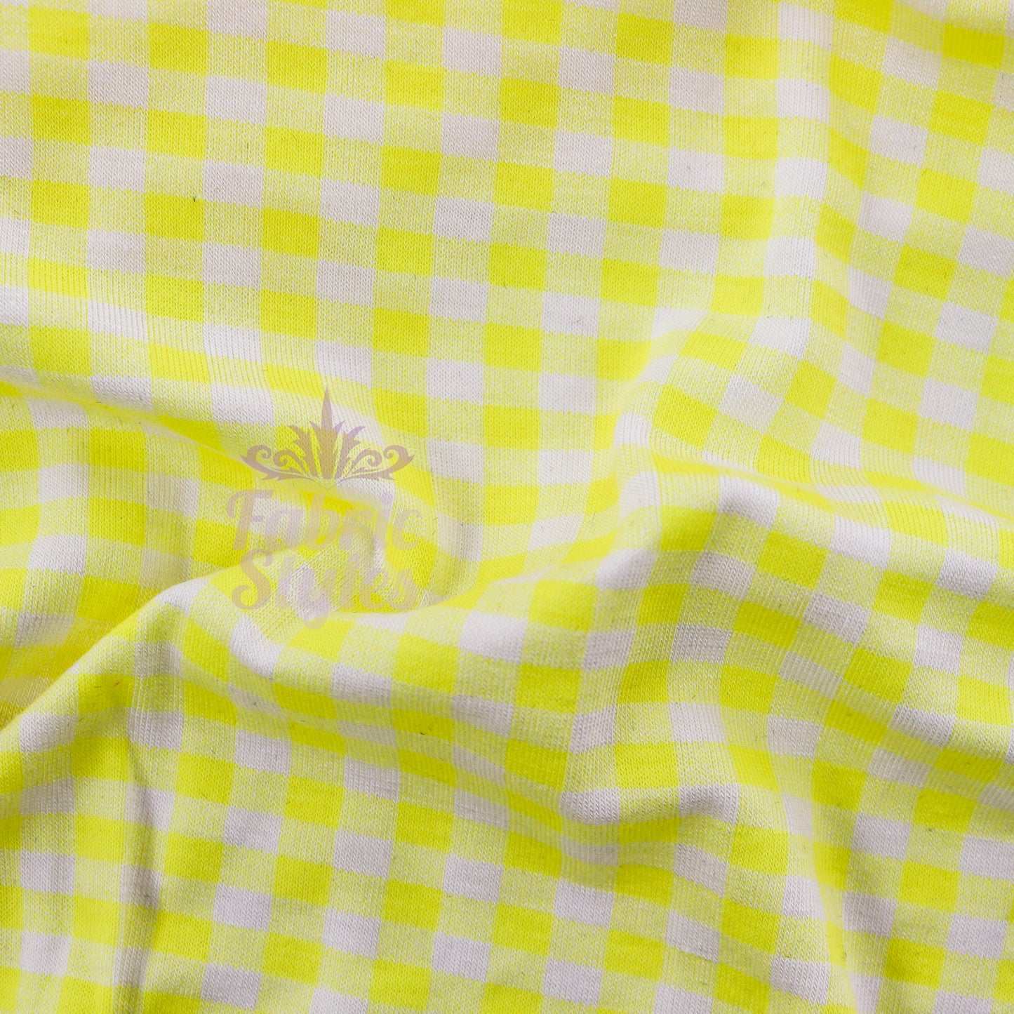 Yellow Gingham Check Viscose Elastane Fabric