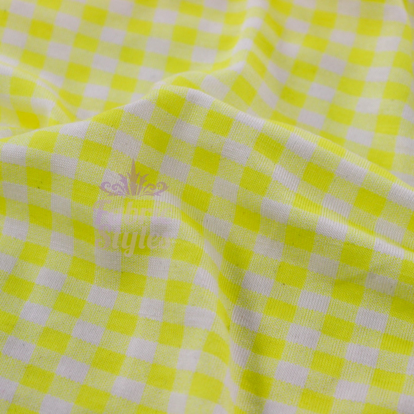 Yellow Gingham Check Viscose Elastane Fabric