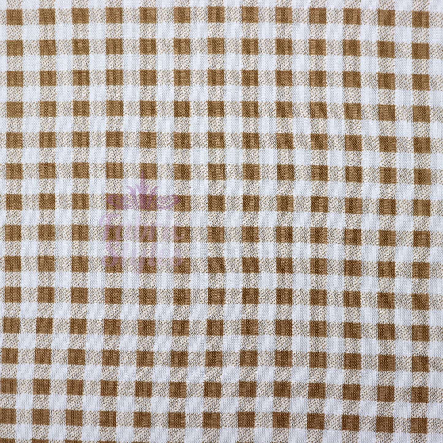 Light Taupe Gingham Check Viscose Elastane Fabric