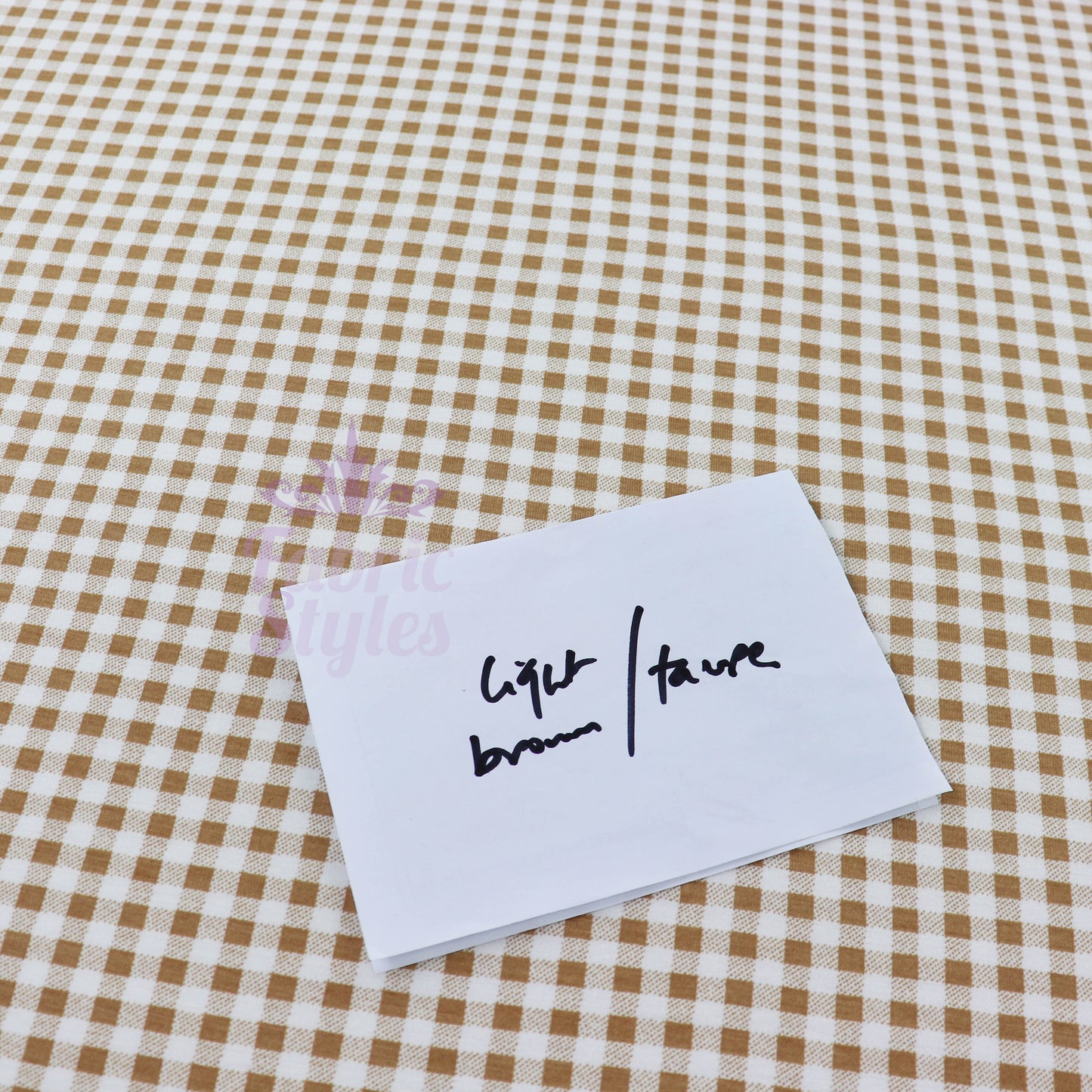 Light Taupe Gingham Check Viscose Elastane Fabric