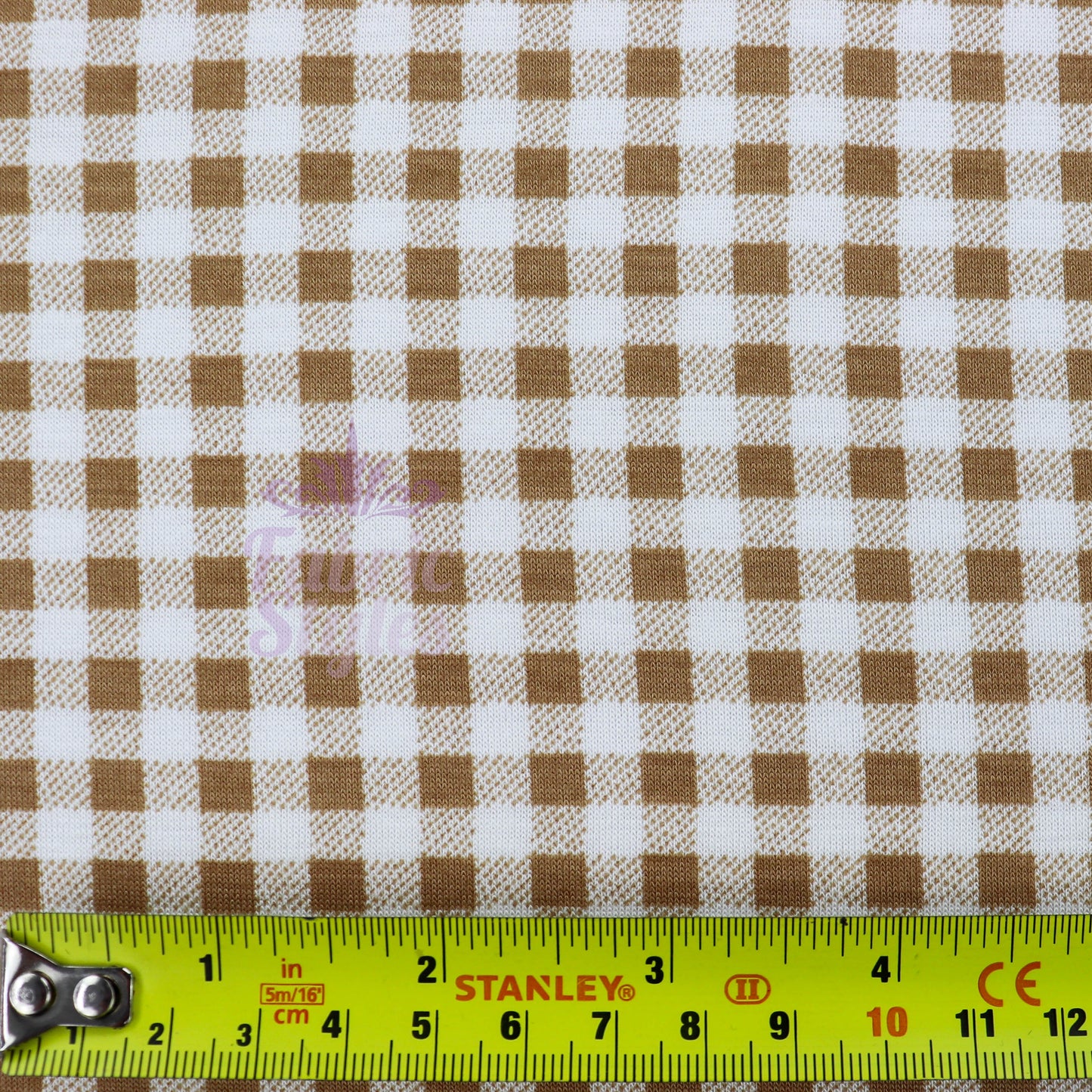 Light Taupe Gingham Check Viscose Elastane Fabric