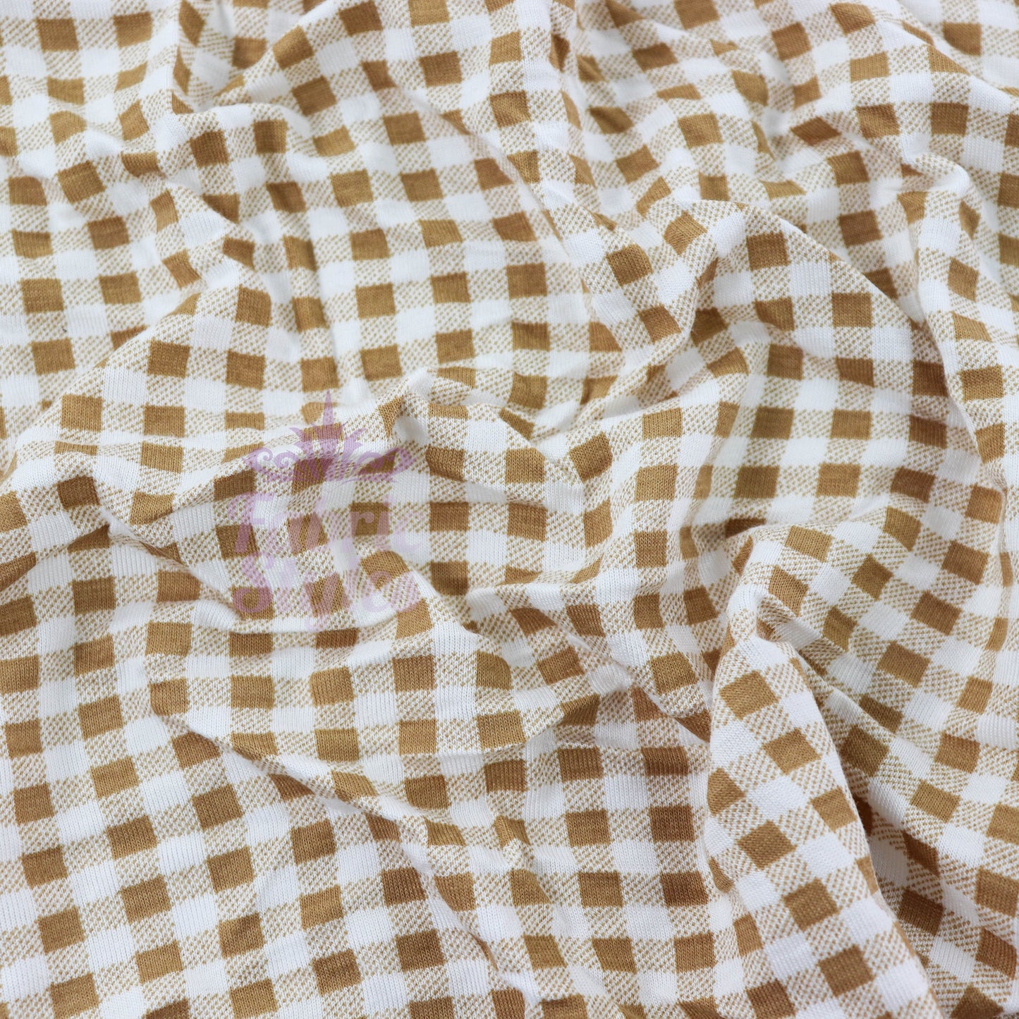 Light Taupe Gingham Check Viscose Elastane Fabric