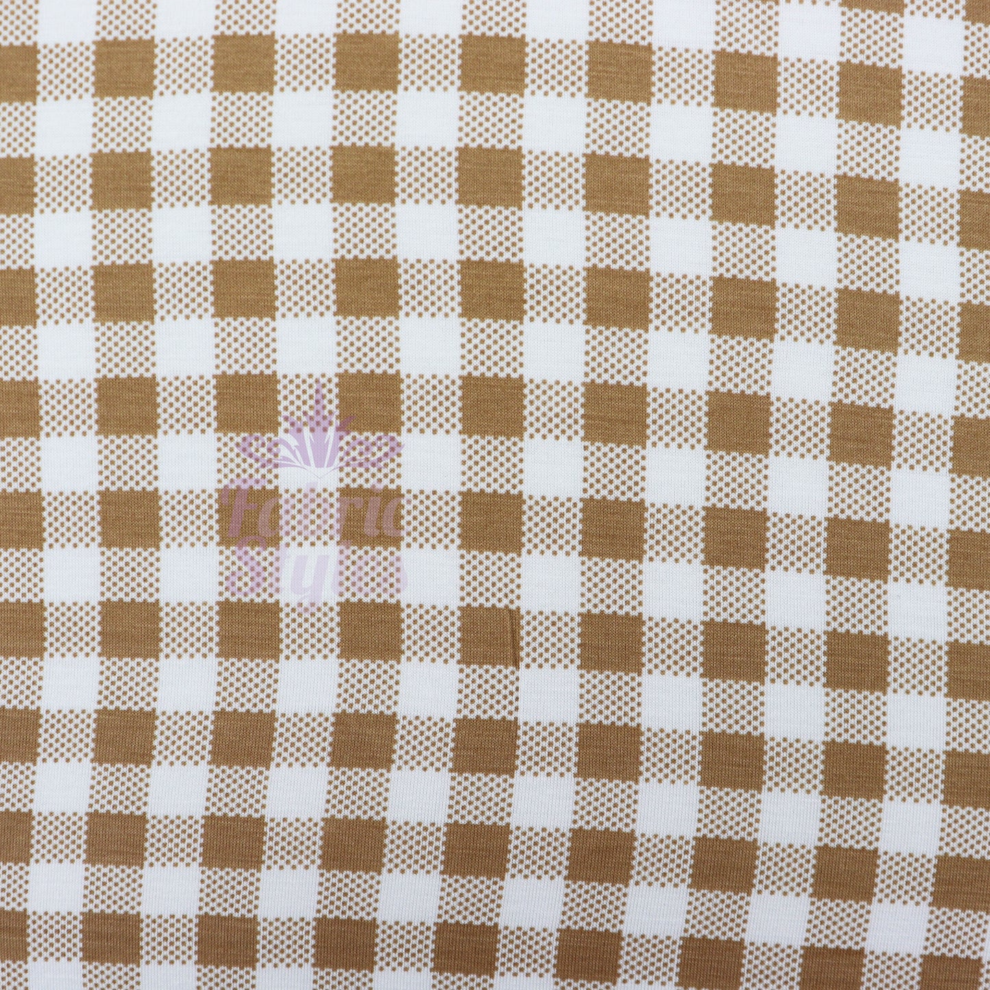 Light Brown Gingham Check Viscose Elastane Fabric