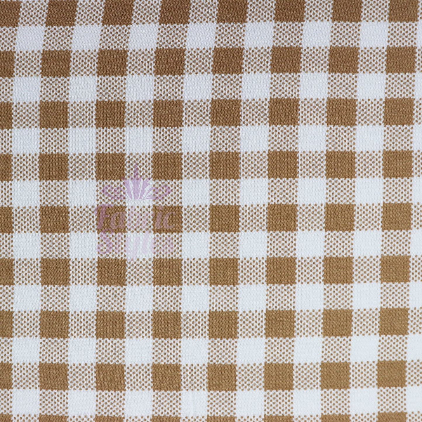 Light Brown Gingham Check Viscose Elastane Fabric