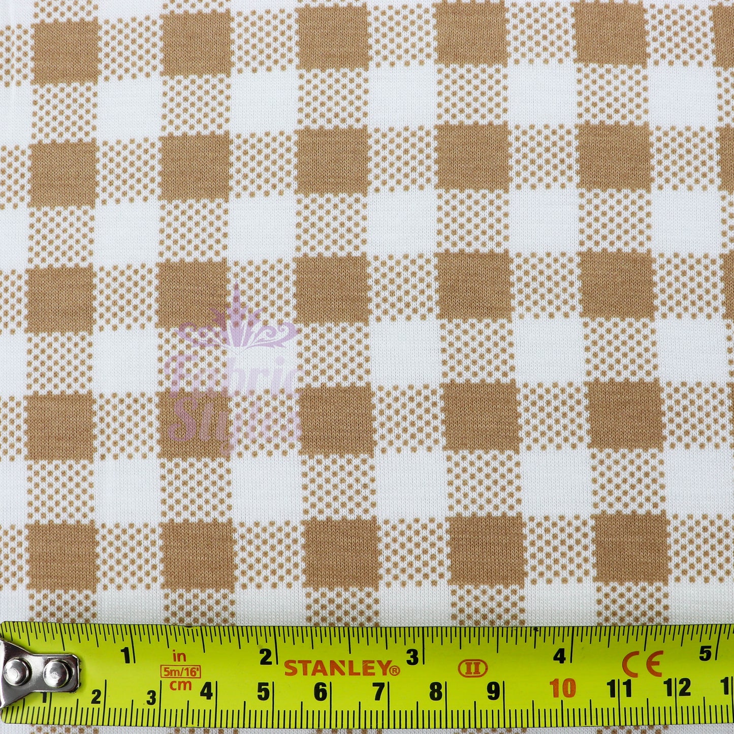 Light Brown Gingham Check Viscose Elastane Fabric