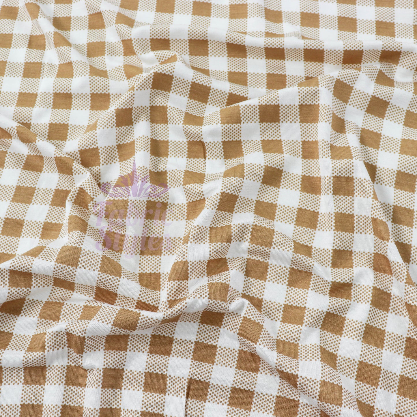 Light Brown Gingham Check Viscose Elastane Fabric