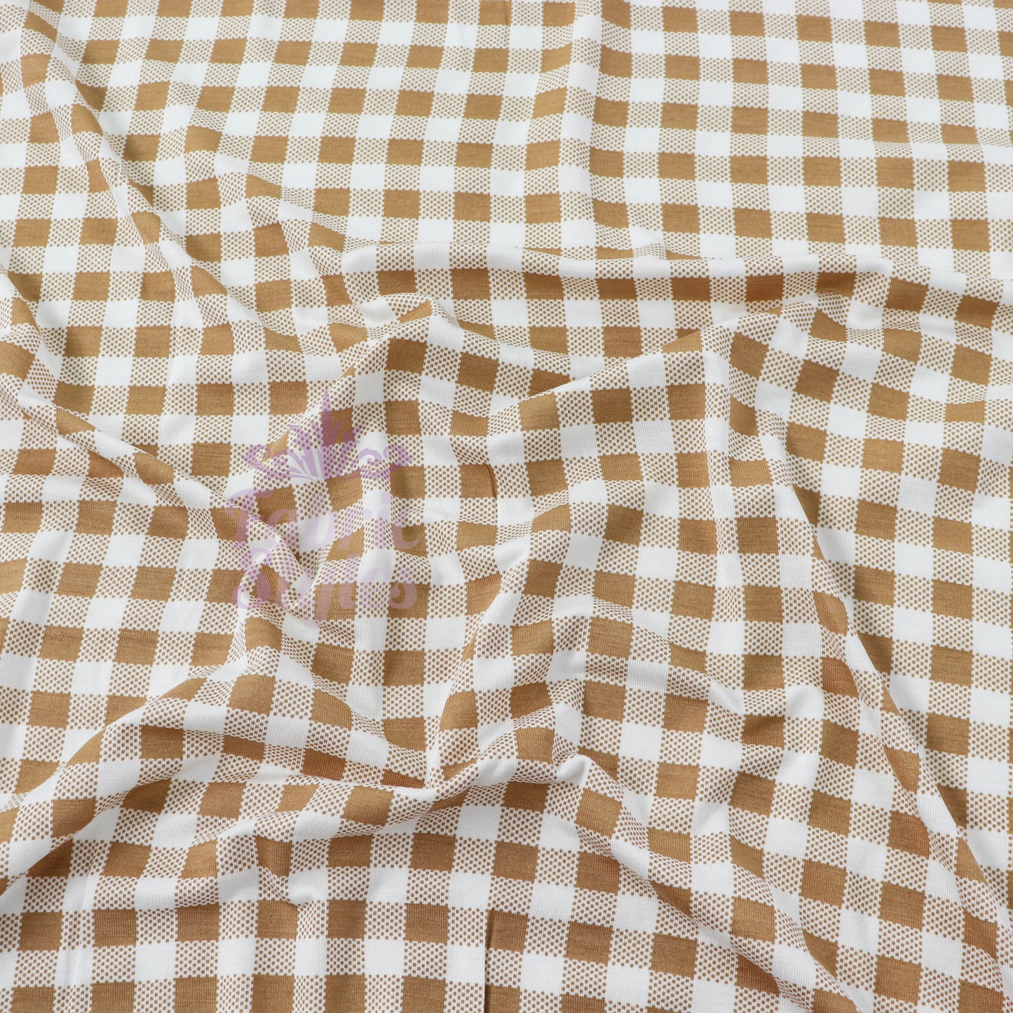 Light Brown Gingham Check Viscose Elastane Fabric