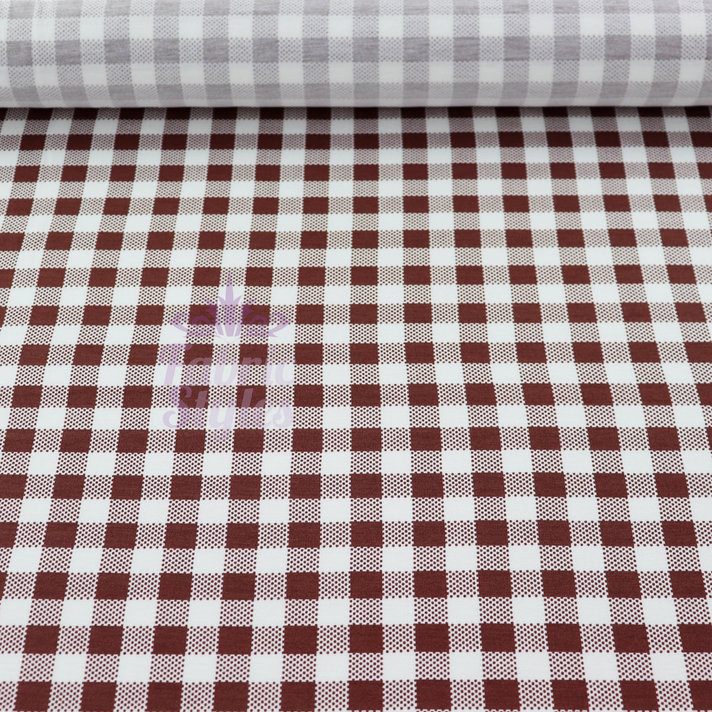 Brown Gingham Check Viscose Elastane Fabric