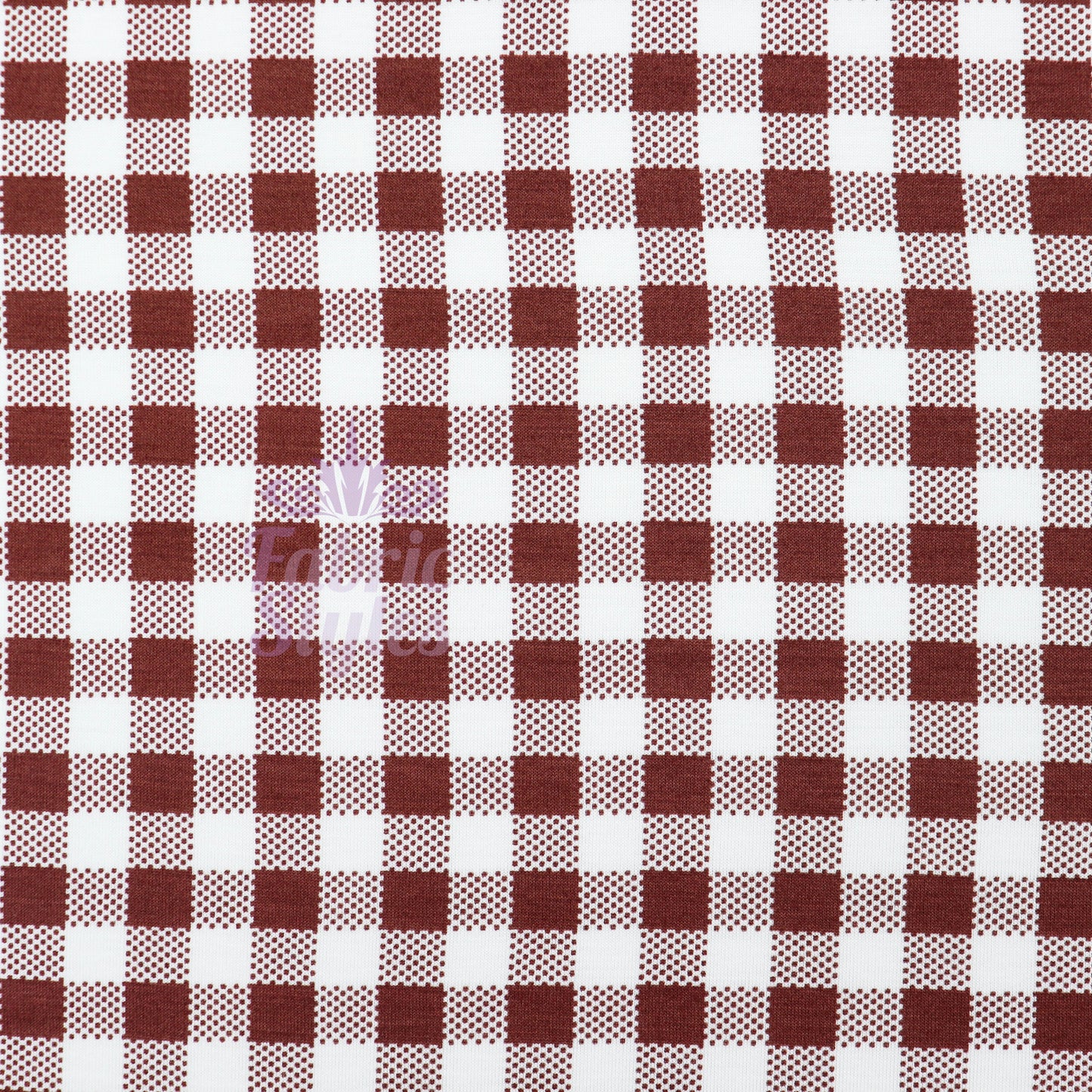 Brown Gingham Check Viscose Elastane Fabric