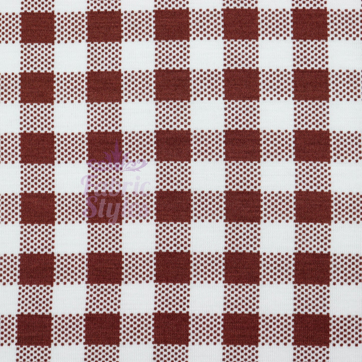 Brown Gingham Check Viscose Elastane Fabric