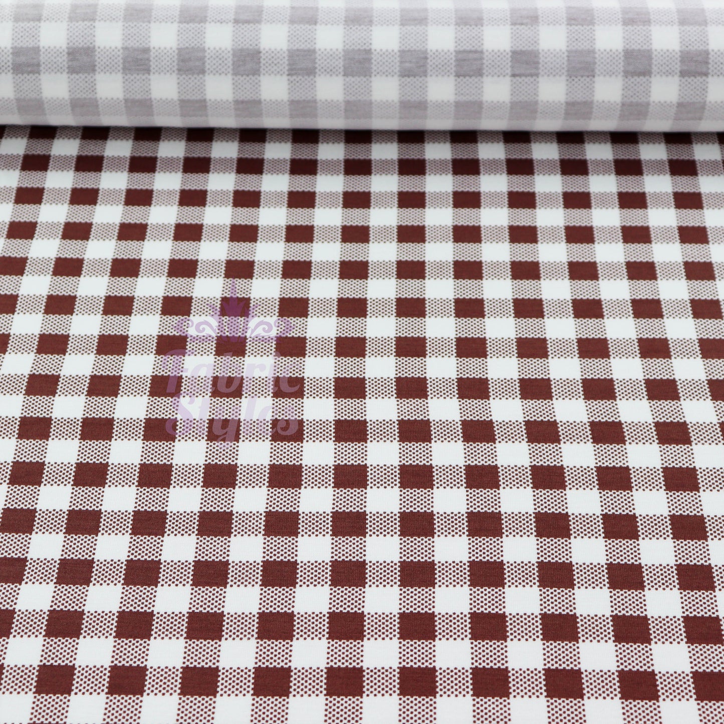 Brown Gingham Check Viscose Elastane Fabric