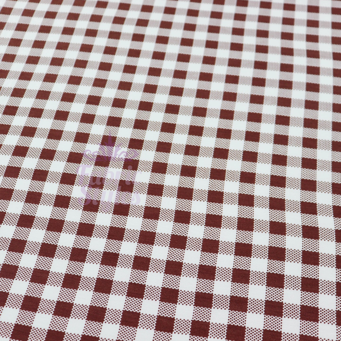 Brown Gingham Check Viscose Elastane Fabric