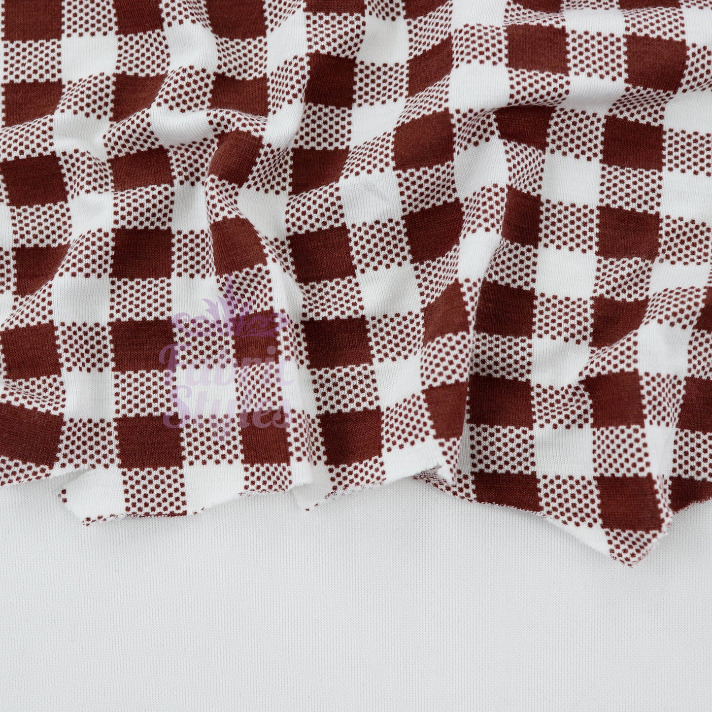 Brown Gingham Check Viscose Elastane Fabric