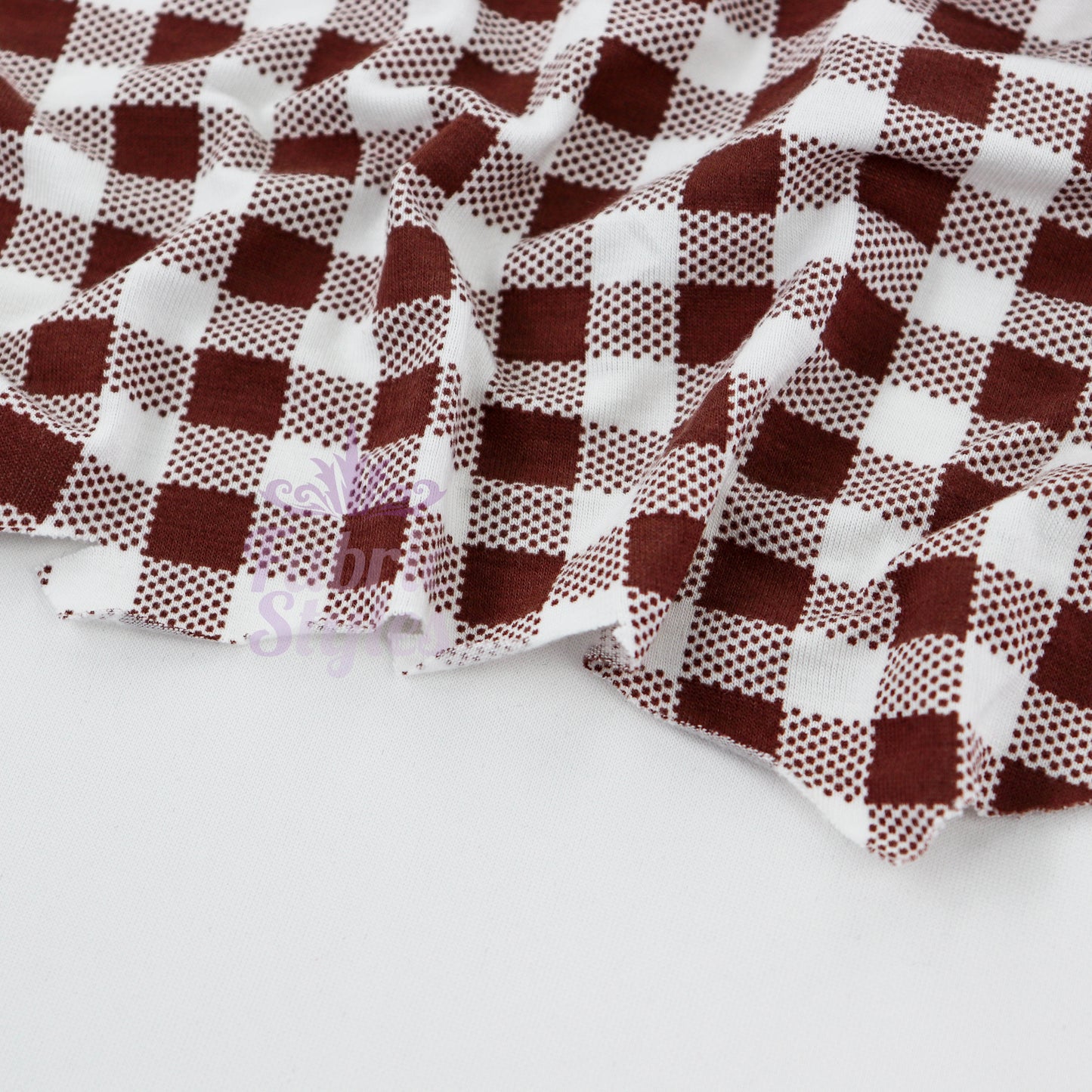 Brown Gingham Check Viscose Elastane Fabric