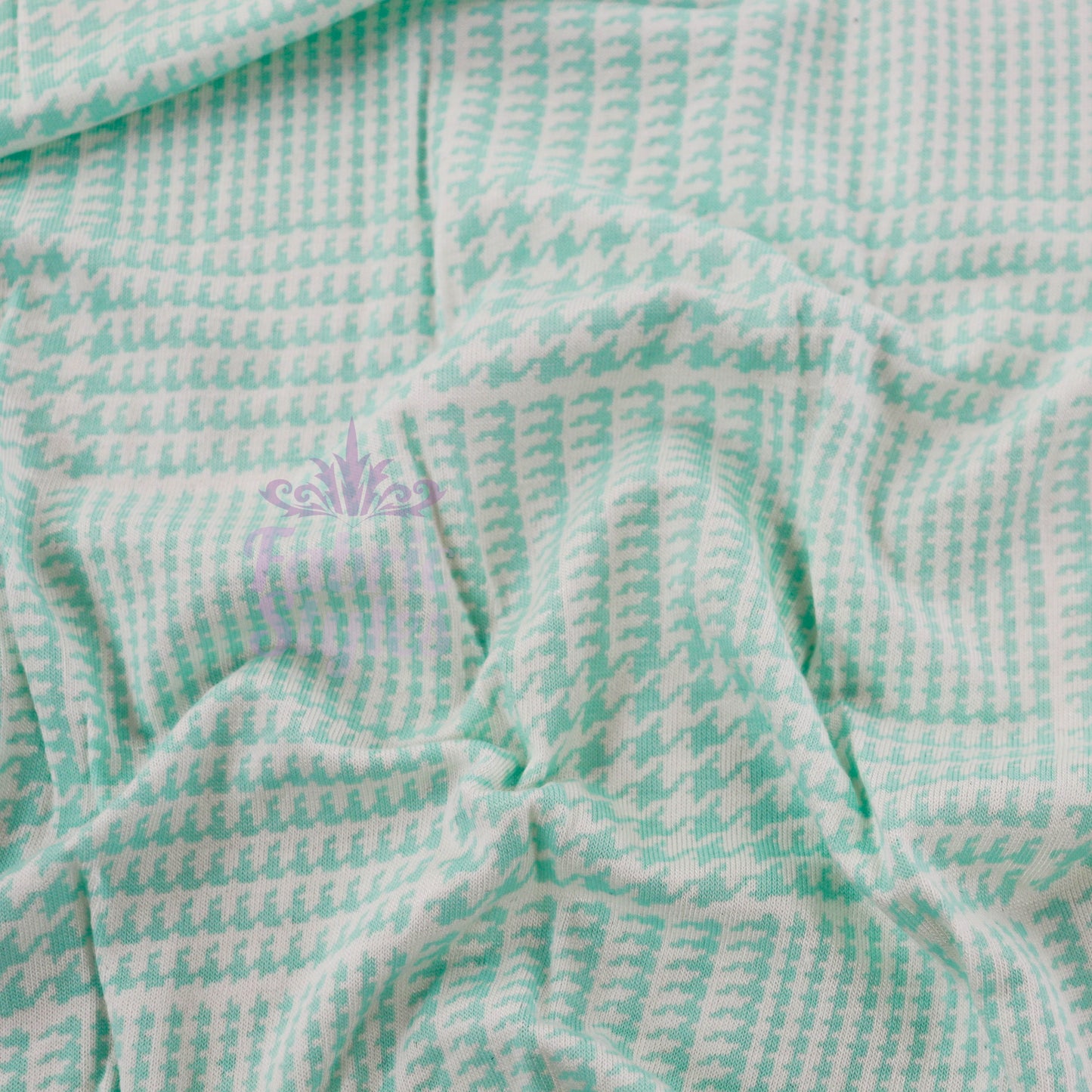 Mint Green Dogtooth Viscose Elastane Fabric