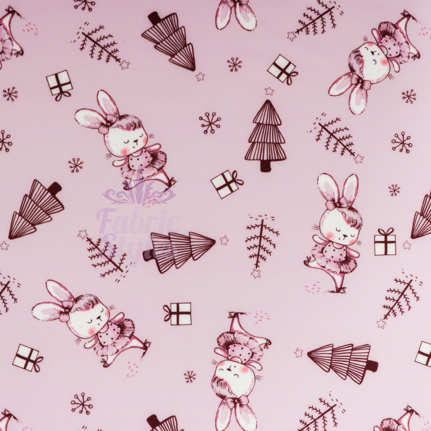 Pink Bunny Christmas Fabric
