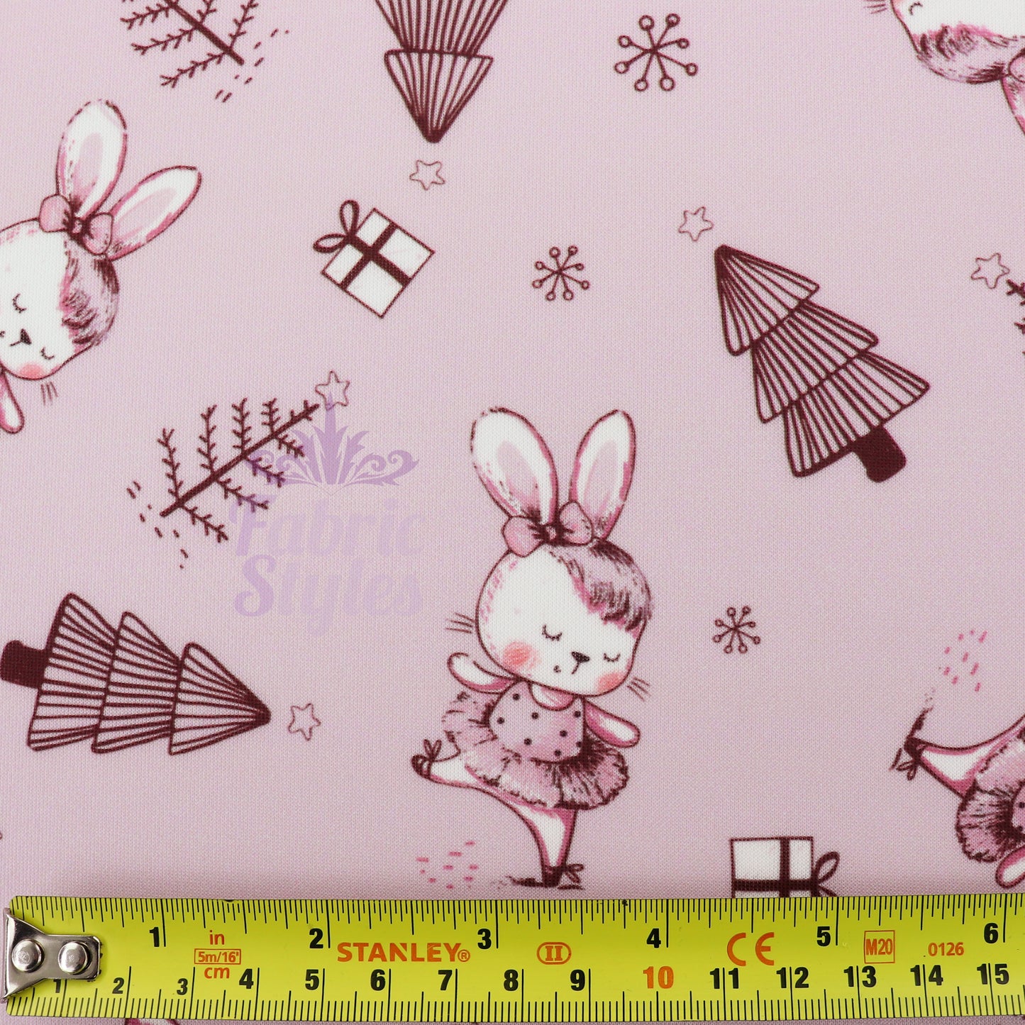 Pink Bunny Christmas Fabric
