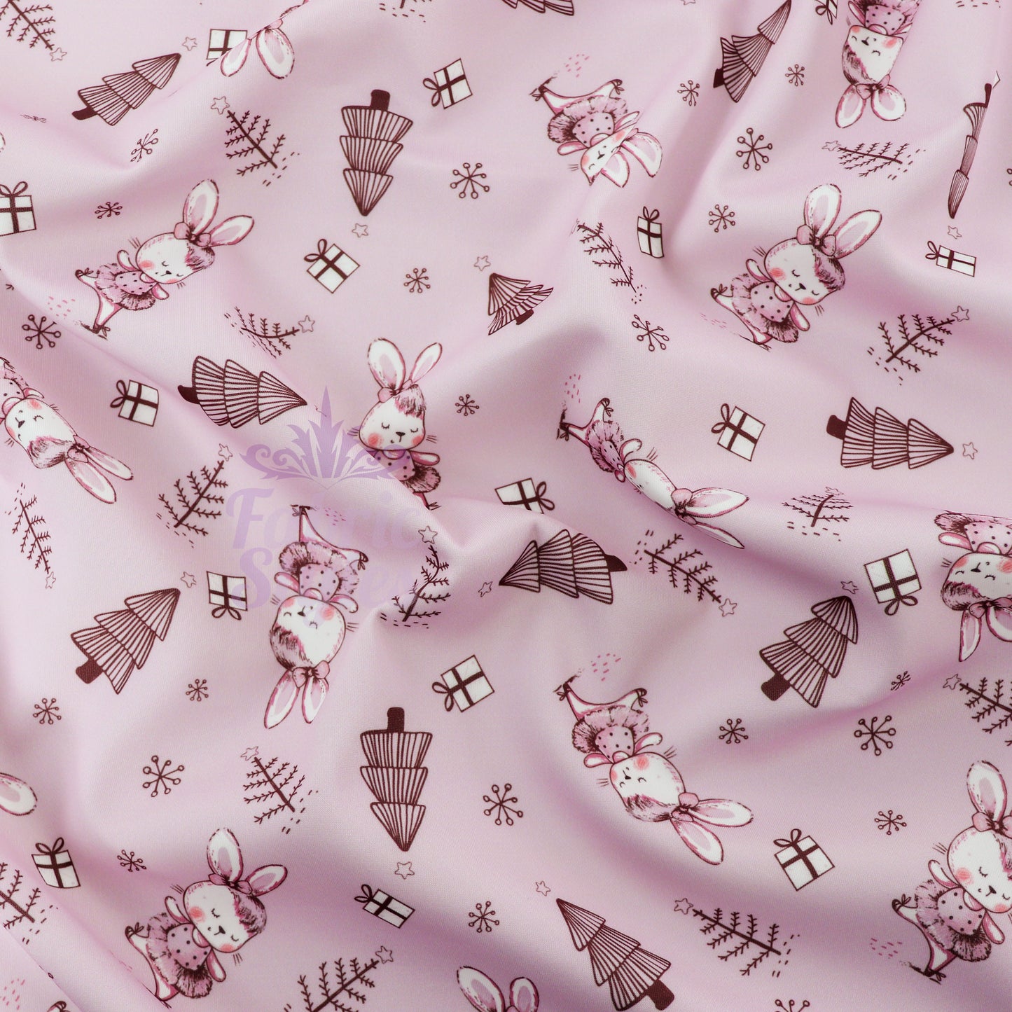 Pink Bunny Christmas Fabric