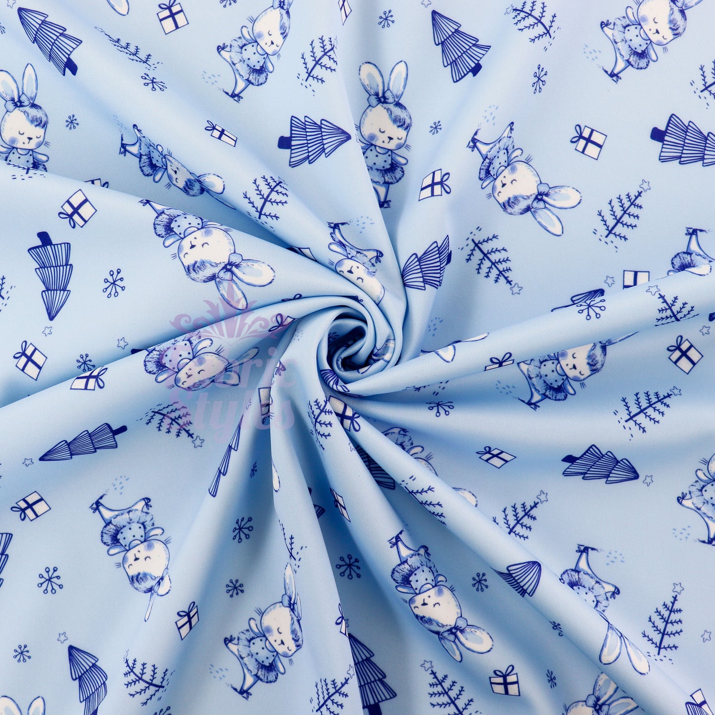 Blue Bunny Christmas Fabric
