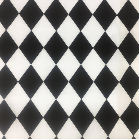 FS687_1 Harlequin | Fabric | Black, Check, drape, Fabric, fashion fabric, Harlequin, making, Poly, Poly Cotton, sewing, Skirt, Squares, Tartan, White | Fabric Styles