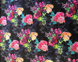 FS004_2 Bright Floral Scuba Fabric | Fabric | Black, Dress, Fabric, Floral, Flowers, Material, Pink, Print, Printed Fabric, Purple, Scuba, Splash, Stretch, summer, Swim, Tie Dye | Fabric Styles