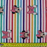 FS760_2 Disney Rainbow Stripe Minnie | Fabric | blue, Brand, Branded, Children, Cotton, Denim, Disney, drape, Fabric, fashion fabric, Kids, Light blue, making, Mermaid, Minnie, Minnie Mouse, Mouse, Pink, sewing, Skirt, Stripe | Fabric Styles