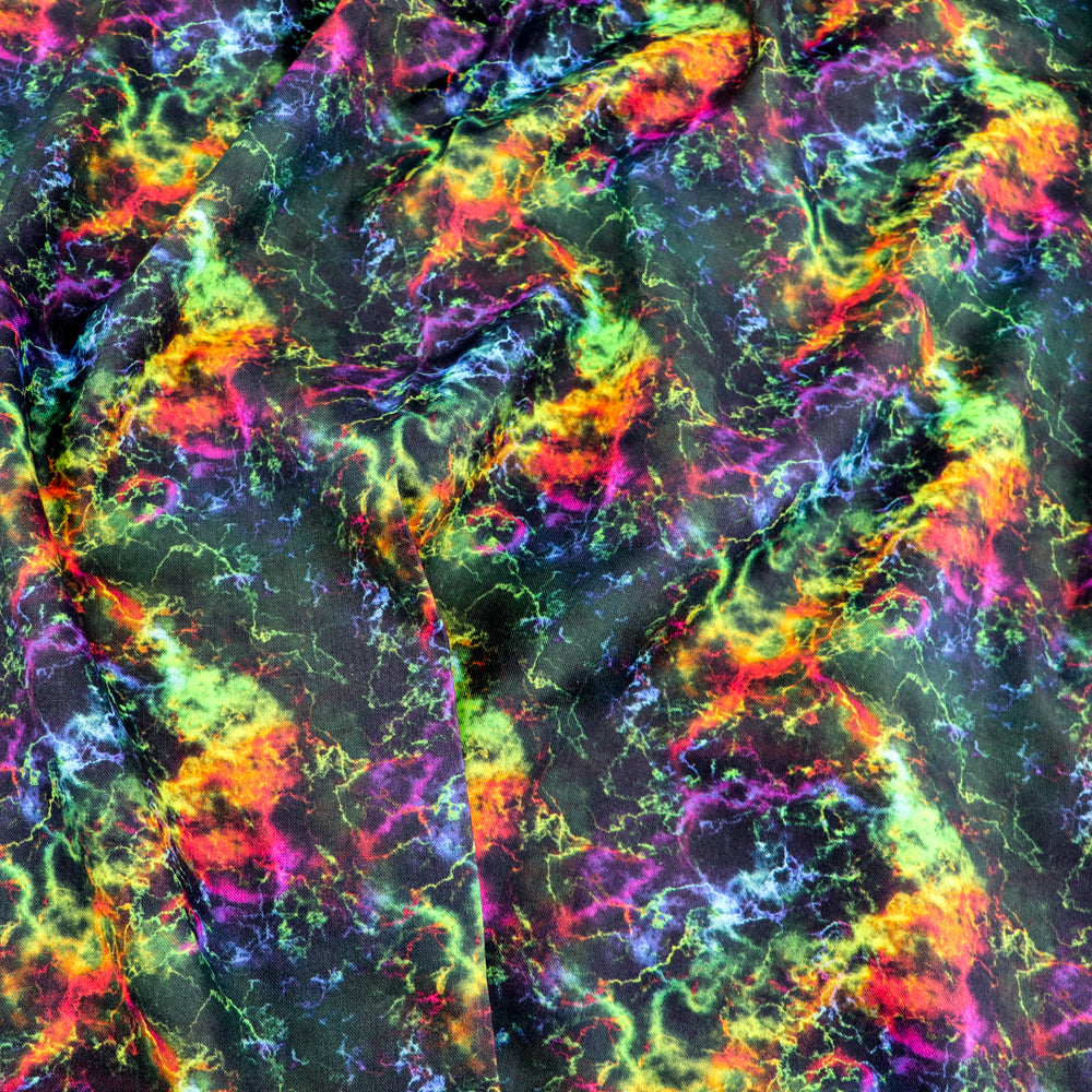 FS1017 Rainbow Storm Cotton Fabric Black | Fabric | children, Cotton, drape, Fabric, fashion fabric, Kids, making, Rainbow, sewing, Skirt, Tie Dye | Fabric Styles