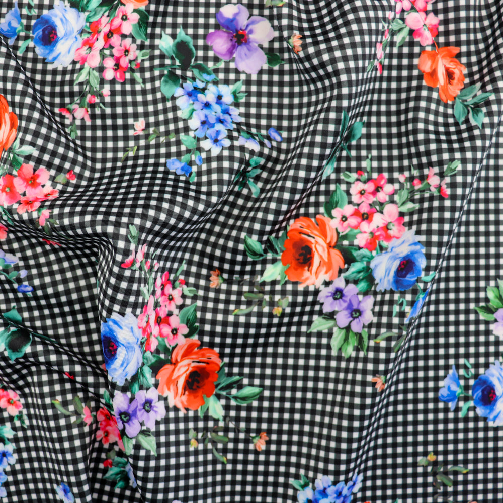 FS500 Gingham Floral | Fabric | drape, Fabric, fashion fabric, Floral, Flower, Gingham, Nude, Scuba, sewing, Stretchy | Fabric Styles