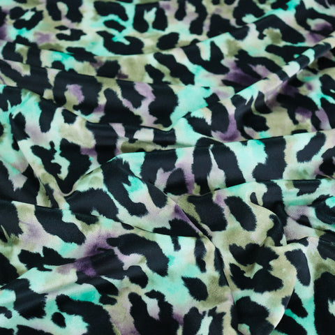 FS1123 Leopard Velvet Stretch Knit Fabric Multicolour | Fabric | Animal, fabric, green, Jaguar, Leopard, purple, Velour, Velvet, Wild life | Fabric Styles