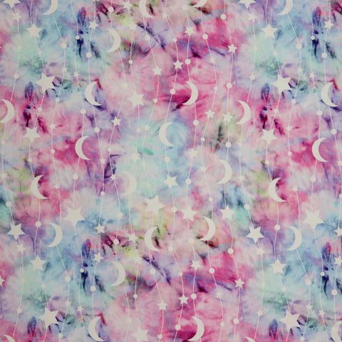 FS517 Moon Stars Tie Dye Soft Touch | Fabric | children, drape, Fabric, fashion fabric, kids, Moon, new, sewing, Soft Touch, star, Stars, Stretchy, Tie Dye | Fabric Styles