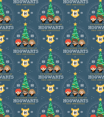 FS635_25 Harry Potter – Hogwarts Christmas Cotton Fabric | Fabric | Children, Christmas, Cotton, Fabric, FS635, Harry Potter, Hogwarts, Santa, XMAS TREE | Fabric Styles