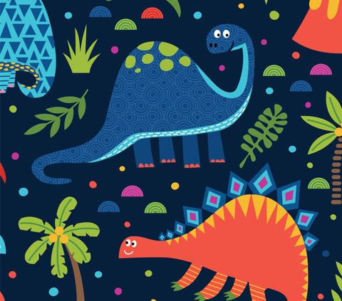 FS625 Dino World Navy Cotton | Fabric | Animal, Black, blue, Children, Cotton, Denim, Dino, Dinosaur, drape, Fabric, fashion fabric, Kids, Light blue, making, sewing, Skirt, Yellow | Fabric Styles